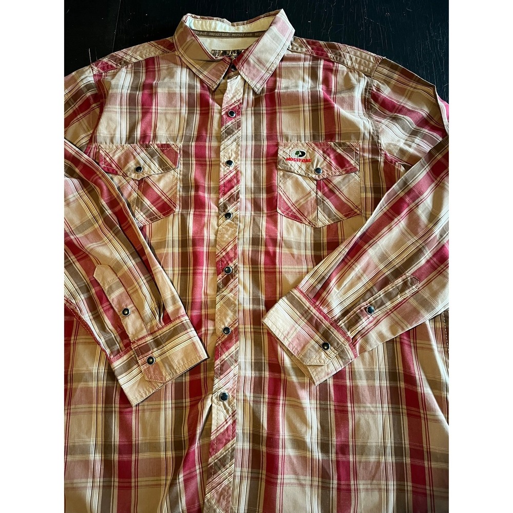 Mossy Oak Button Down Shirt Plaid‎ Long Sleeve Outdoor Casual